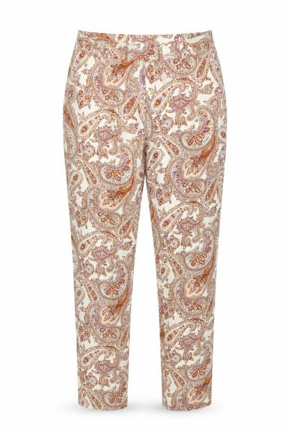 Front view of Zara Woman Beige Paisley Slim Trousers UK 10 Casual Boho Style
