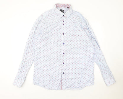 Remus Uomo Men's White Geometric Long Sleeve Slim Fit Shirt 17in