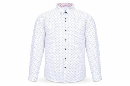 Remus Uomo Men's White Geometric Long Sleeve Slim Fit Shirt 17in