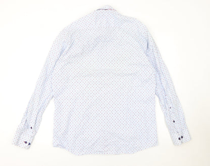 Remus Uomo Men's White Geometric Long Sleeve Slim Fit Shirt 17in