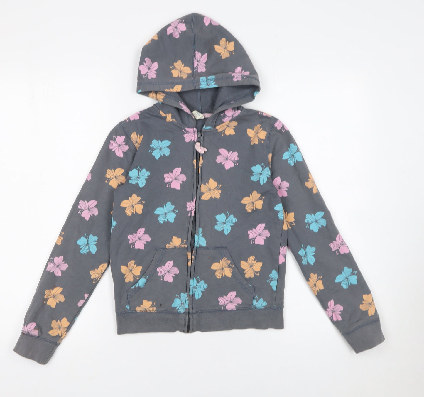 Girls UK Size 10-12 Years Old Navy Grey Full Zip Hoodie