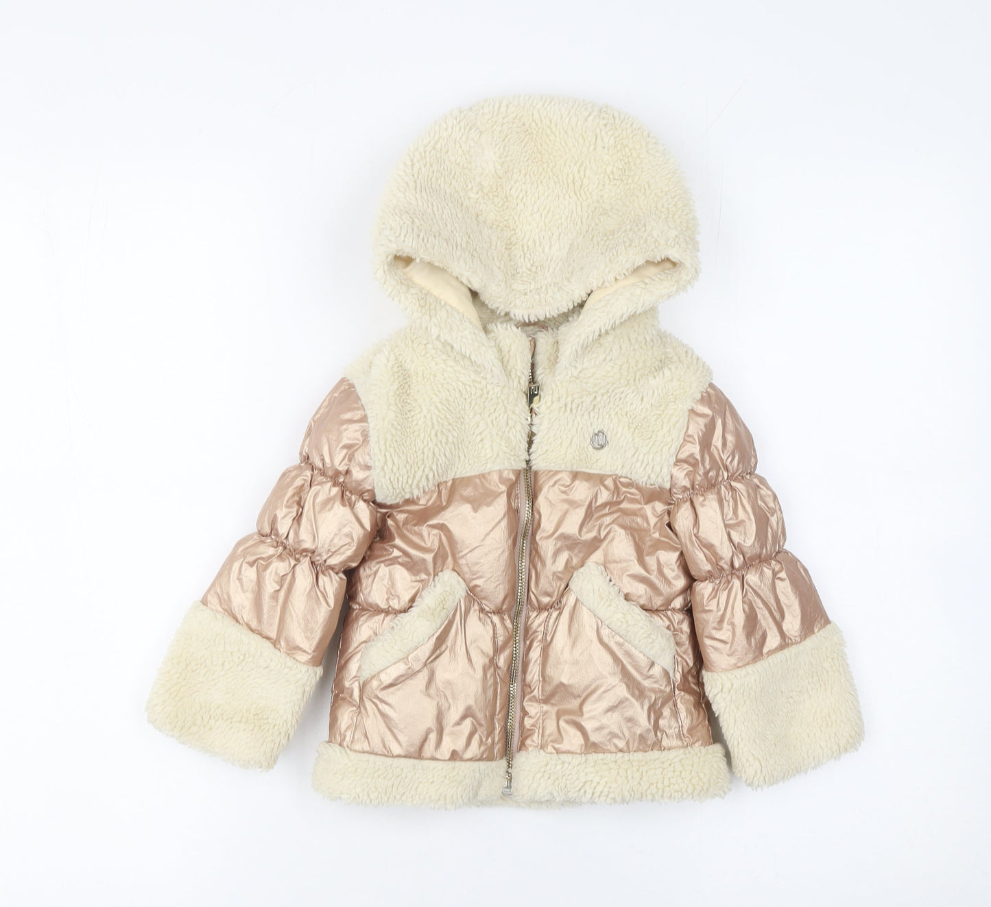 River Island Unisex Baby Beige Puffer Jacket 12-18 Months Hooded Winter Coat