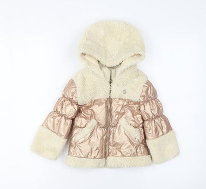 River Island Unisex Baby Beige Puffer Jacket 12-18 Months Hooded Winter Coat