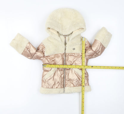 River Island Unisex Baby Beige Puffer Jacket 12-18 Months Hooded Winter Coat