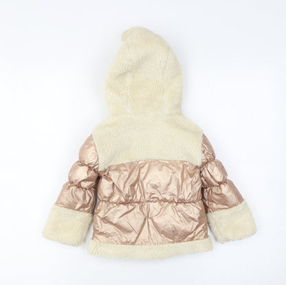 River Island Unisex Baby Beige Puffer Jacket 12-18 Months Hooded Winter Coat