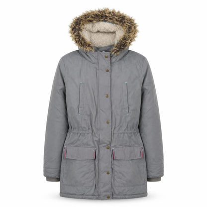 FatFace Girls Grey Faux Fur Hooded Parka Coat 12-13 Years Lined Winter Jacket
