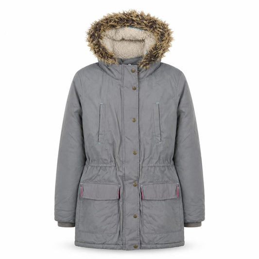 FatFace Girls Grey Faux Fur Hooded Parka Coat 12-13 Years Lined Winter Jacket