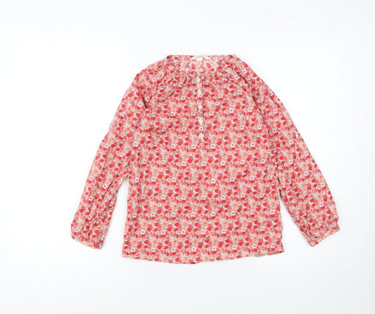 Lands' End Girls Red Floral Long Sleeve Cotton Blend Tunic Blouse 6 Years