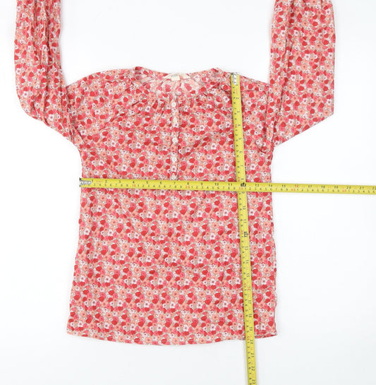 Lands' End Girls Red Floral Long Sleeve Cotton Blend Tunic Blouse 6 Years