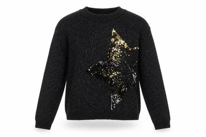 Next Girls Black Sequin Star Jumper 9 Years Acrylic Blend Crew Neck