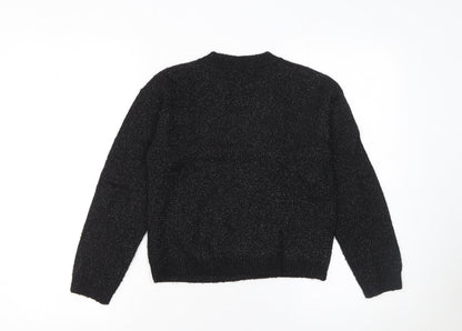 Next Girls Black Sequin Star Jumper 9 Years Acrylic Blend Crew Neck
