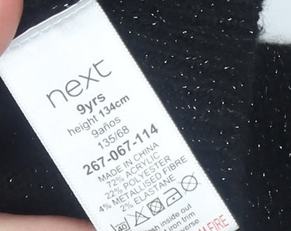 Next Girls Black Sequin Star Jumper 9 Years Acrylic Blend Crew Neck