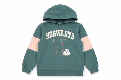 Front view of H&M girls’ green hogwarts hoodie 7-8 years pullover hooded sweatshirt
