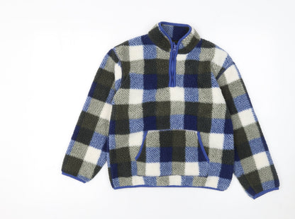 Dunnes Stores Boys Blue Check Fleece 1/2 Zip Pullover Sweatshirt 10-11 Years