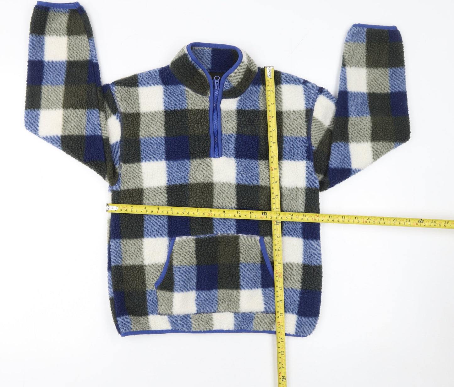 Dunnes Stores Boys Blue Check Fleece 1/2 Zip Pullover Sweatshirt 10-11 Years