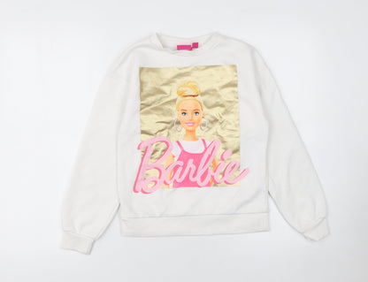 Barbie Girls White Sweatshirt 9-10 Years Crew Neck Long Sleeve Graphic Print