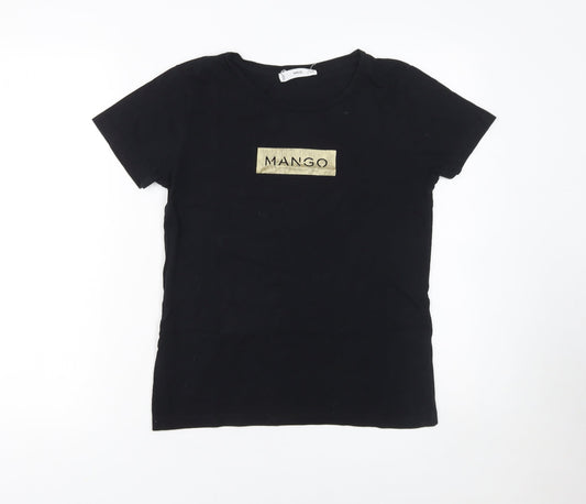 Mango Women's Black Cotton Logo T-Shirt Size M