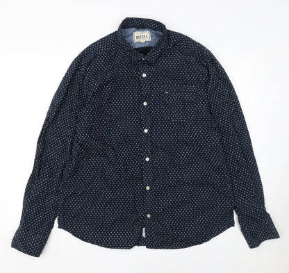Diesel Men's Navy Polka Dot Cotton Long Sleeve Button-Up Shirt XXL