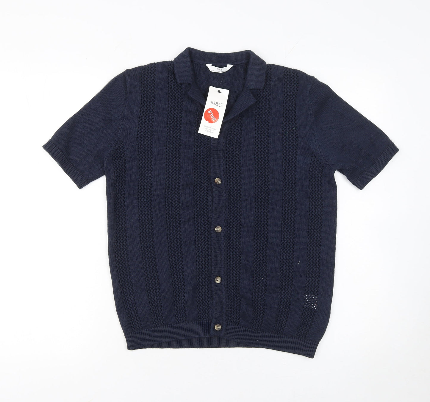 Marks and Spencer Boys Blue Cotton Short Sleeve Button-Up Shirt 12-13 Years