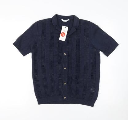Marks and Spencer Boys Blue Cotton Short Sleeve Button-Up Shirt 12-13 Years