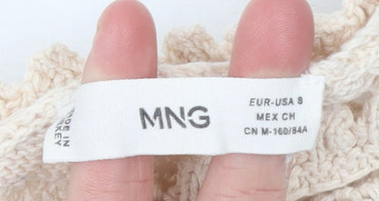 MNG Women Beige Open-Knit One Shoulder Pullover Jumper Size S