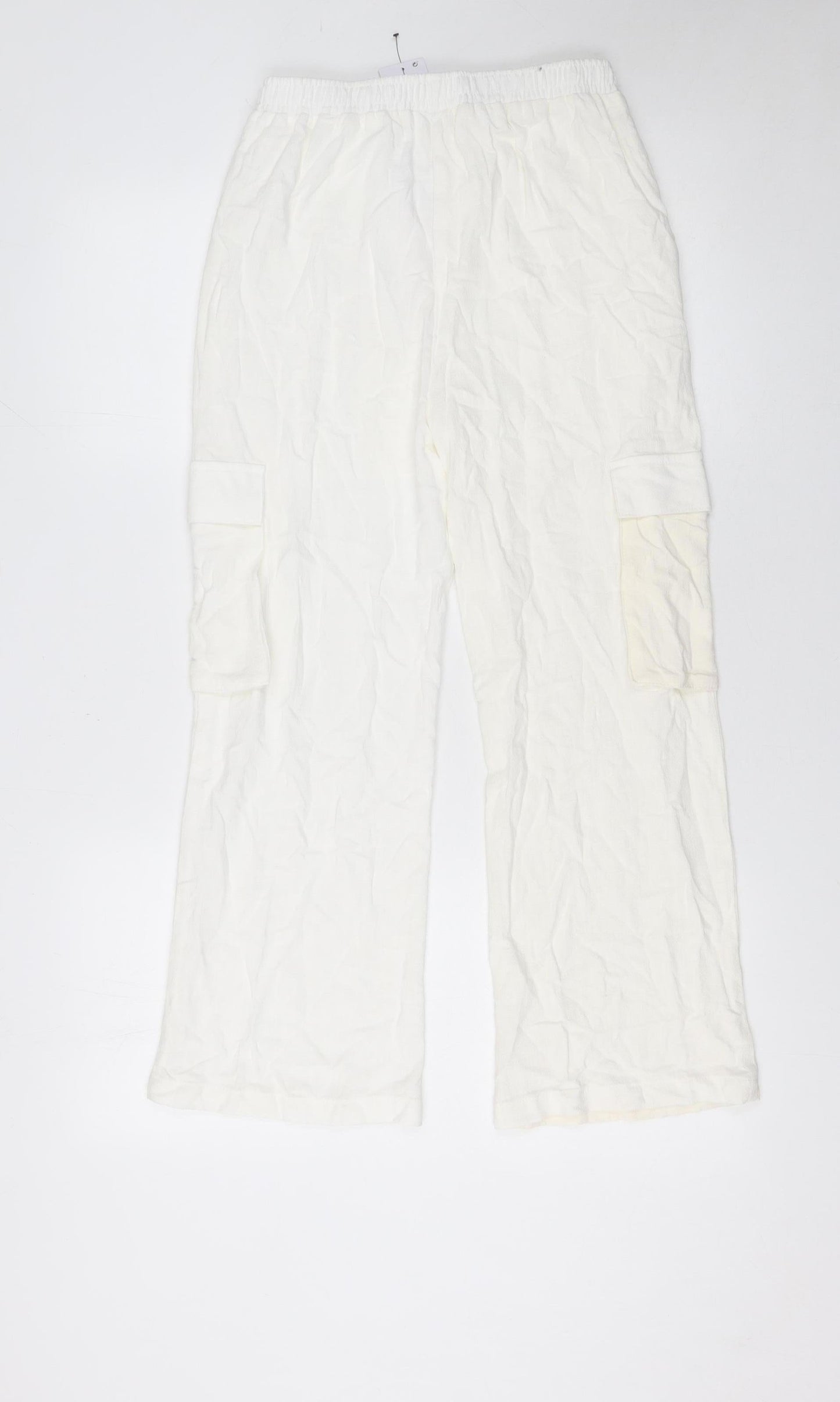 Primark Girls Ivory Cargo Linen Blend Trousers 10-11 Years Lightweight Elastic Waist