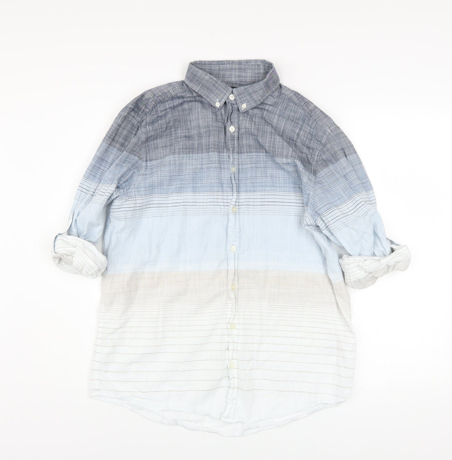 LC Waikiki Men's Blue Striped Cotton Button-Up Shirt Size L Regular Fit