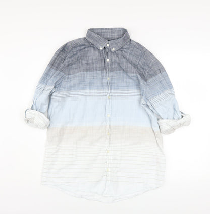 LC Waikiki Men's Blue Striped Cotton Button-Up Shirt Size L Regular Fit