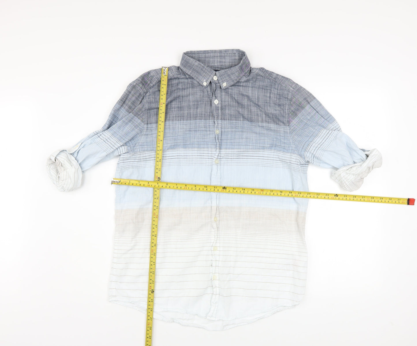 LC Waikiki Men's Blue Striped Cotton Button-Up Shirt Size L Regular Fit