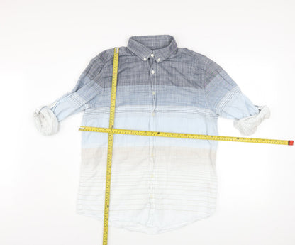 LC Waikiki Men's Blue Striped Cotton Button-Up Shirt Size L Regular Fit
