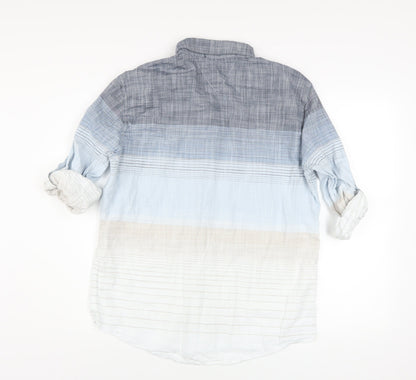 LC Waikiki Men's Blue Striped Cotton Button-Up Shirt Size L Regular Fit