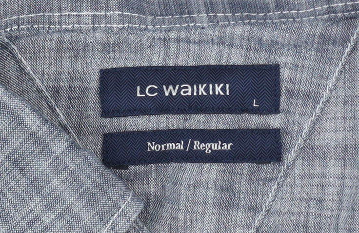 LC Waikiki Men's Blue Striped Cotton Button-Up Shirt Size L Regular Fit