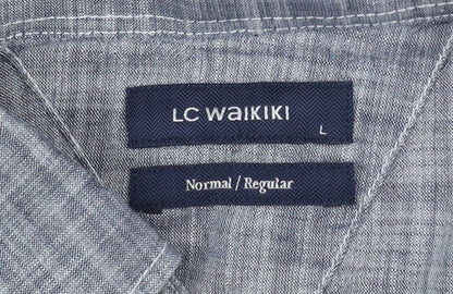 LC Waikiki Men's Blue Striped Cotton Button-Up Shirt Size L Regular Fit