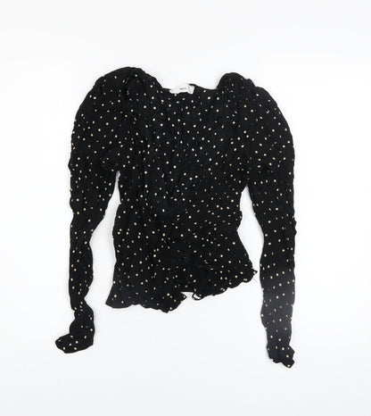 Womens UK Size 8 MNG Black Wrap Blouse