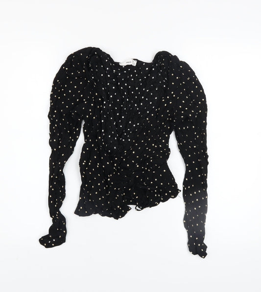 Womens UK Size 8 MNG Black Wrap Blouse