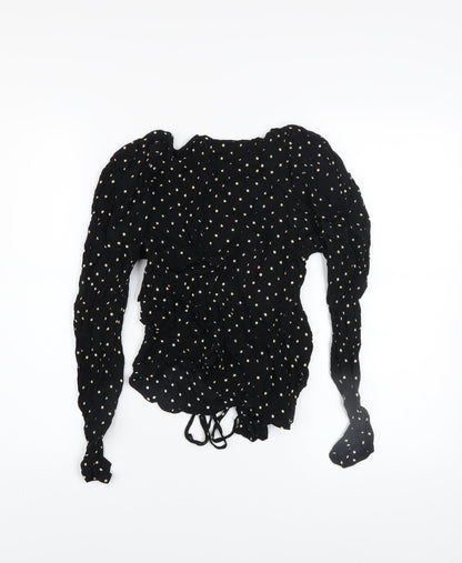 Womens UK Size 8 MNG Black Wrap Blouse