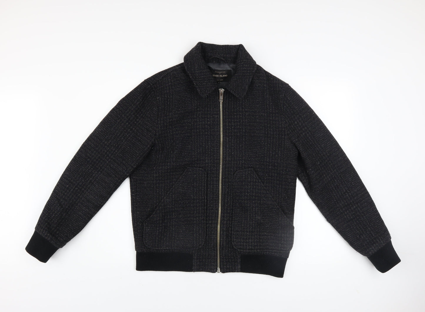 Mens UK Size S River Island Black Bomber Jacket