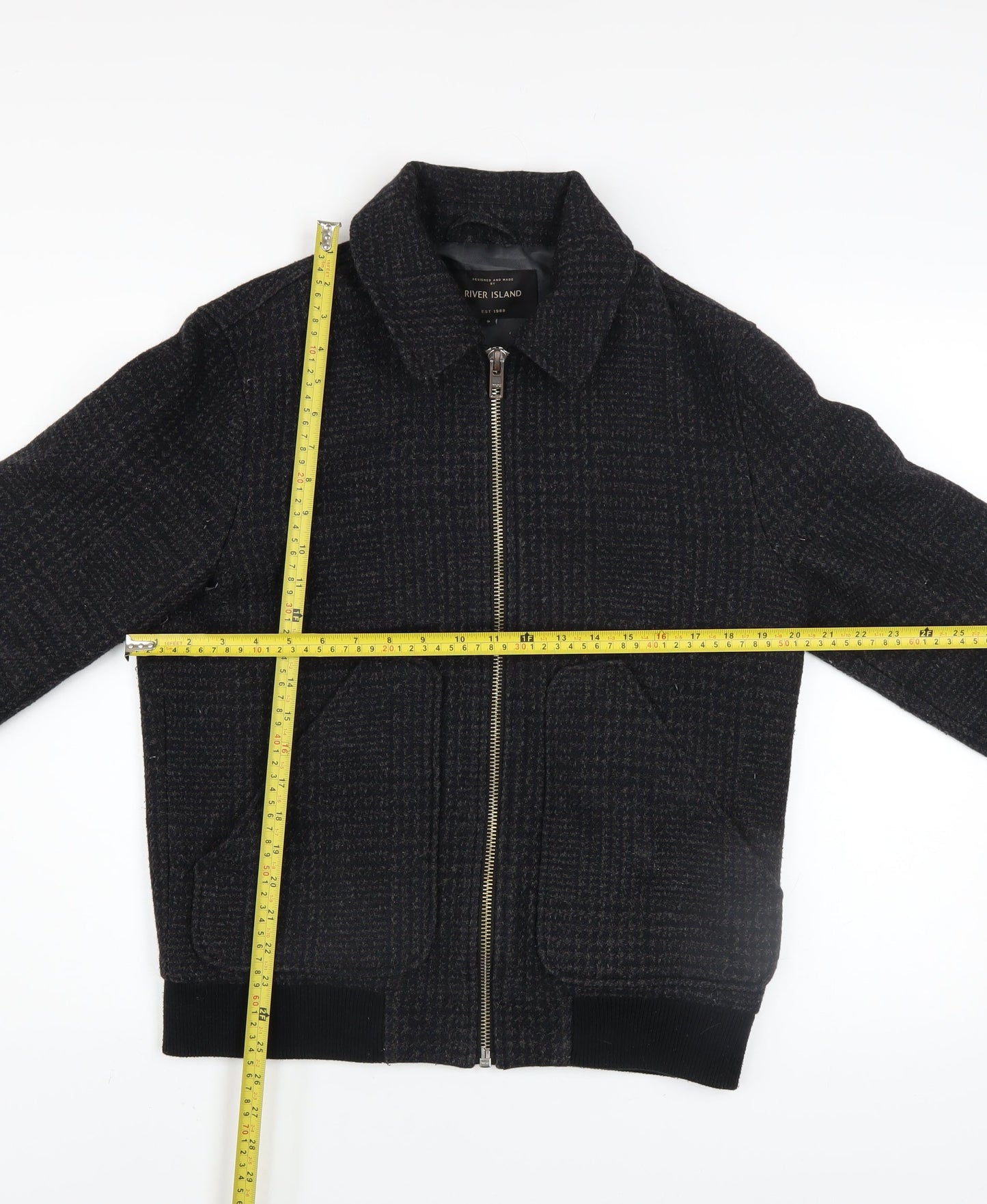 Mens UK Size S River Island Black Bomber Jacket