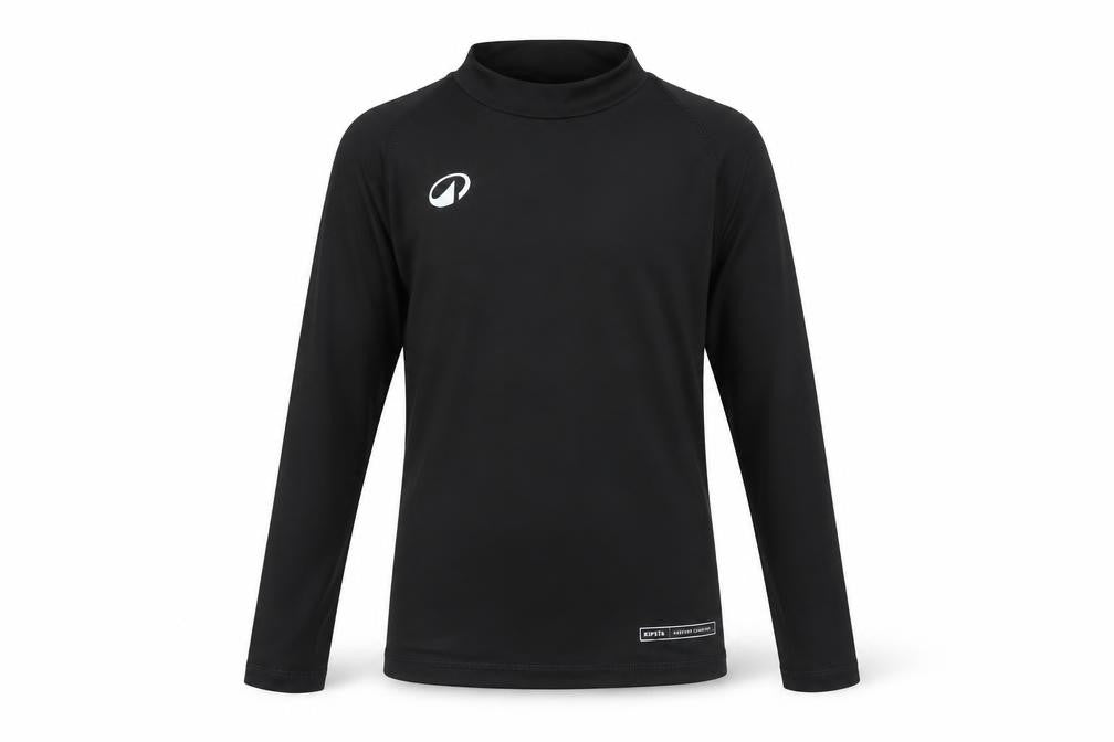 Front view of Decathlon boys’ black long sleeve athletic mock neck top 8-9 years