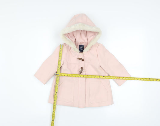 Baby GAP Girls Pink Faux Fur Hood Duffle Coat 18-24 Months Lined Winter