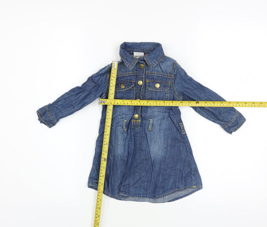 Next Girls Blue Denim Shirt Dress 18-24 Months Long Sleeve Belted