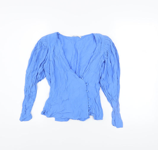 Womens UK Size XS Mango Blue Wrap Blouse