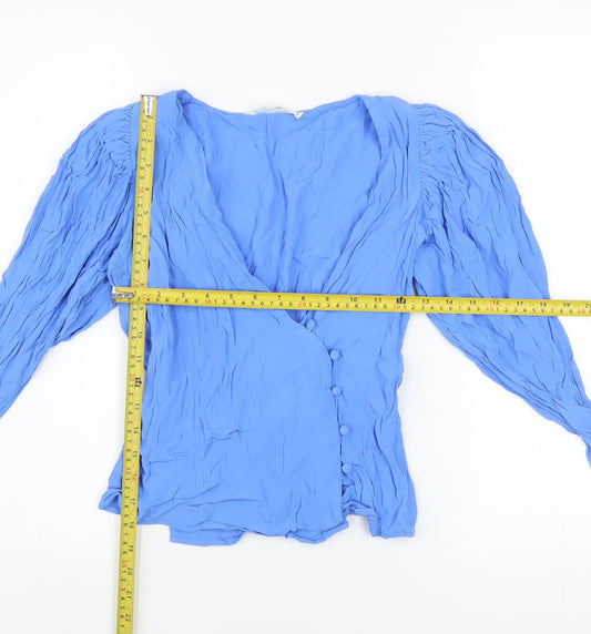 Womens UK Size XS Mango Blue Wrap Blouse
