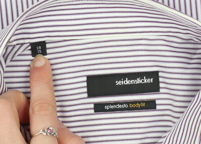 Seidensticker Men Purple Striped Slim Fit Long Sleeve Cotton Shirt 15in