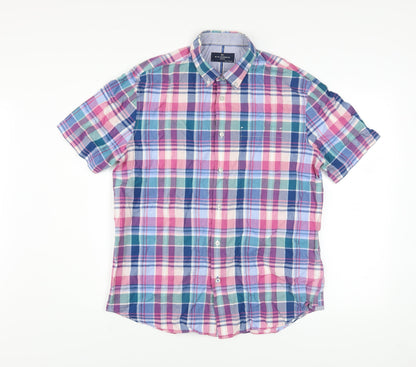 Marks and Spencer Blue Harbour Men's Multicoloured Check Cotton Short Sleeve Shirt L