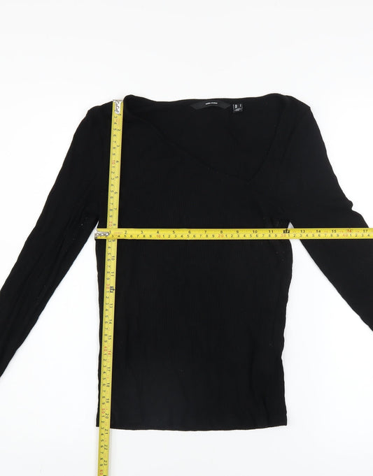 Vero Moda Women’s Black Viscose Long Sleeve V-Neck Slim Top S