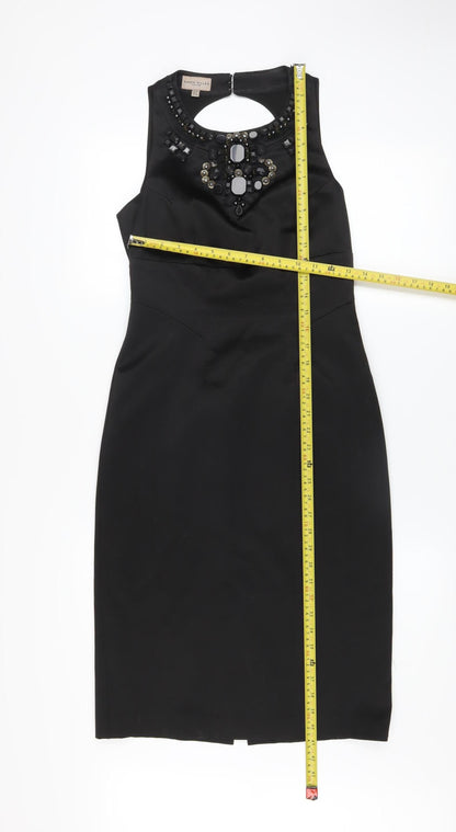 Karen Millen Women Black Size 10 Sleeveless Beaded Sheath Dress
