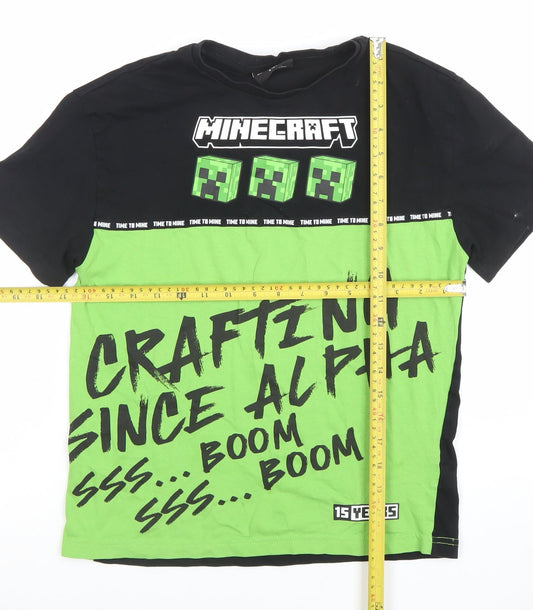 Boys UK Size 9-10 Years Minecraft Black Basic T-Shirt