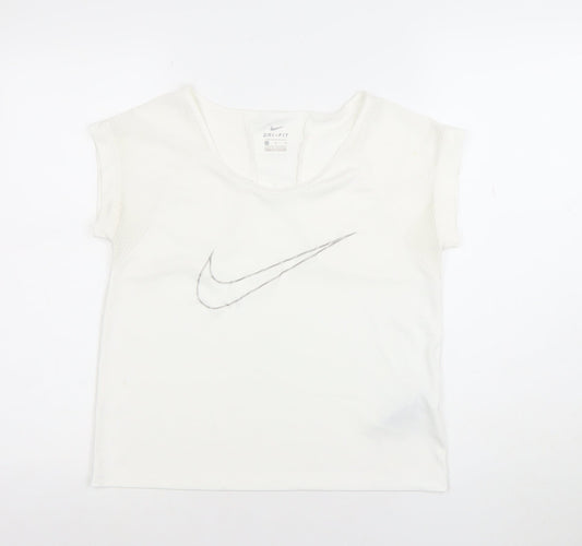 Womens UK Size M Nike White Running & Jogging Gym & Training Yoga T-Shirt