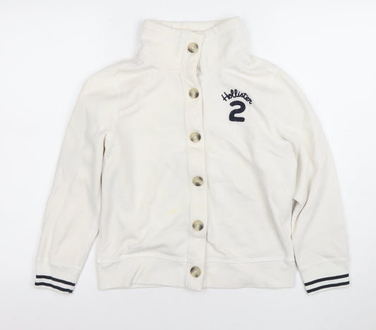 Hollister Girls White L Button Cardigan Sweatshirt High Neck Logo Top